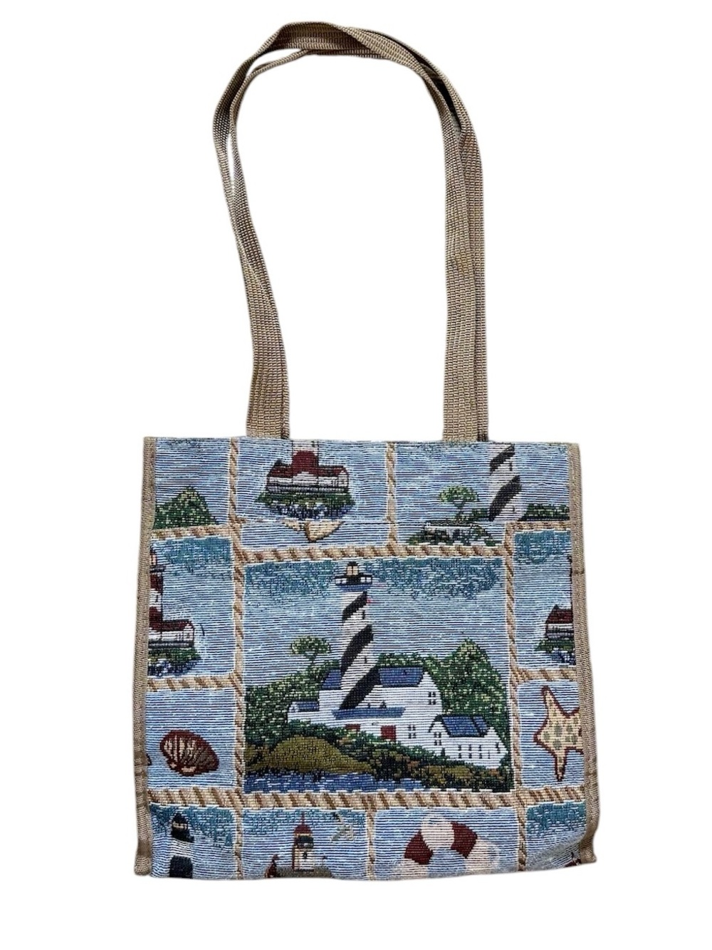 Vintage Tapestry Tote Bag Purse Shopping Lighthouse Nautical  Coastal